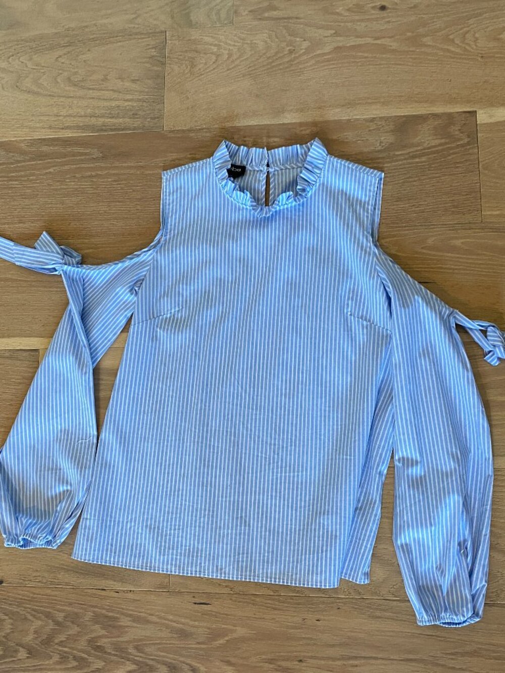 Bebe Blue and White Striped Cold Shoulder Top Size L